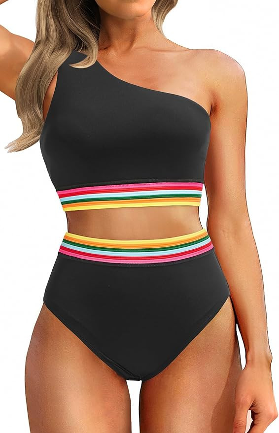 Holipick Women One Shoulder High Waisted Bikini Set Two Piece Tummy Control Swimsuits Full Covera... | Amazon (US)