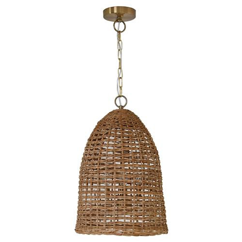 Laddo Coastal Beach Natural Brown Rattan 4 Light Bell Shade Pendant | Kathy Kuo Home