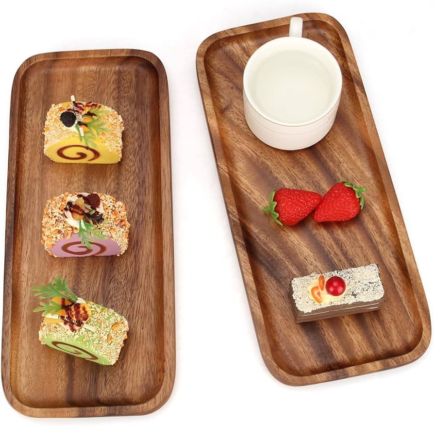 2 Pcs Best Rectangular Wooden Tray Decorative Acacia Wood Appetizer Cheese Plates Small Sandwich ... | Amazon (US)