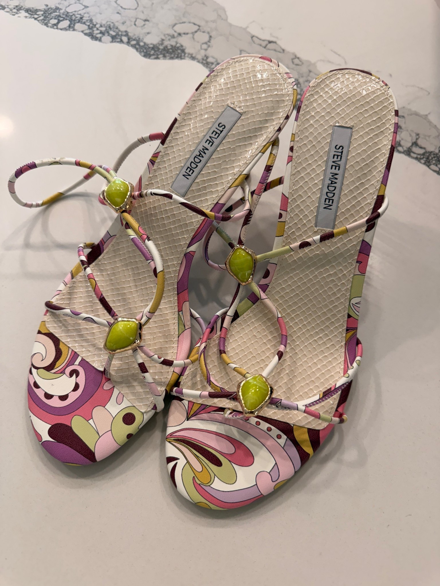 Scroll to shop these colorful statement heels that instantly elevate any outfit. The bold print and strappy design make them the perfect pop of color for spring and summer looks, while still being versatile enough to style with denim, dresses, or neutral outfits to lower the cost per wear.

Perfect for vacation outfits, summer dinners, girls’ night out, wedding guest looks, and brunch dates.

5'4" | 138 lbs | 34D bust | 27" waist | 40" hips

#LTKgrwm #LTKvlog #LTKootd