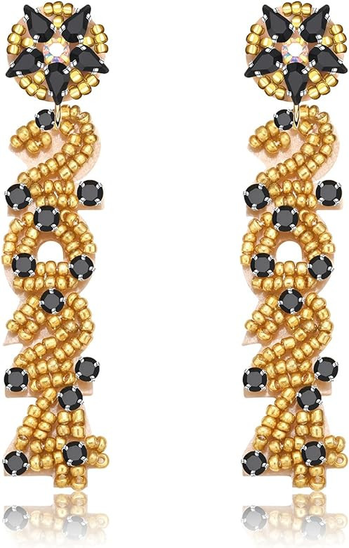 Holiday Earrings Happy New Year Earring for Women Beaded Clock Hat Cocktail Glass Dangle Earrings... | Amazon (US)