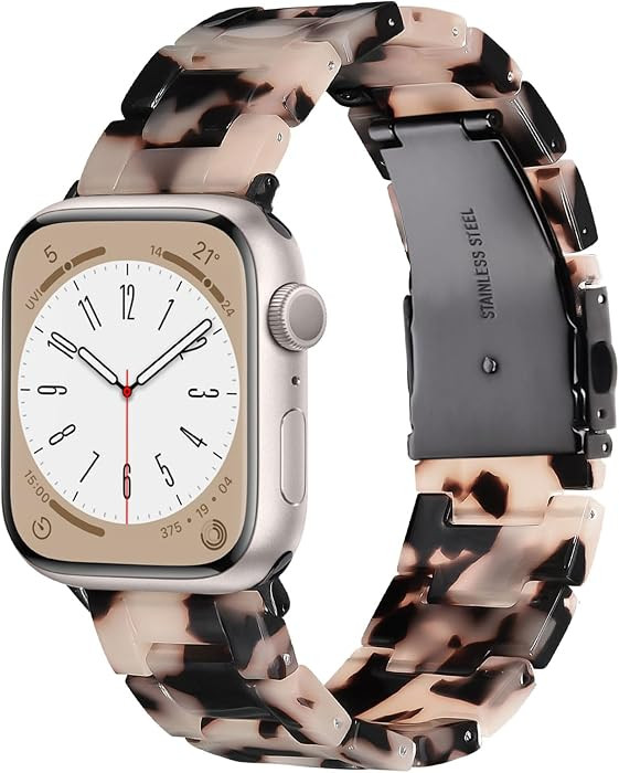 Resin Apple Watch Band for Women 42mm 41mm 40mm 38mm, Black Floral | Amazon (US)