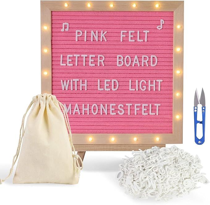 Pink Felt Letter Board with Stand, Built-in LED Lights With Tripod Stand and Wall Mount Hanger fo... | Amazon (US)
