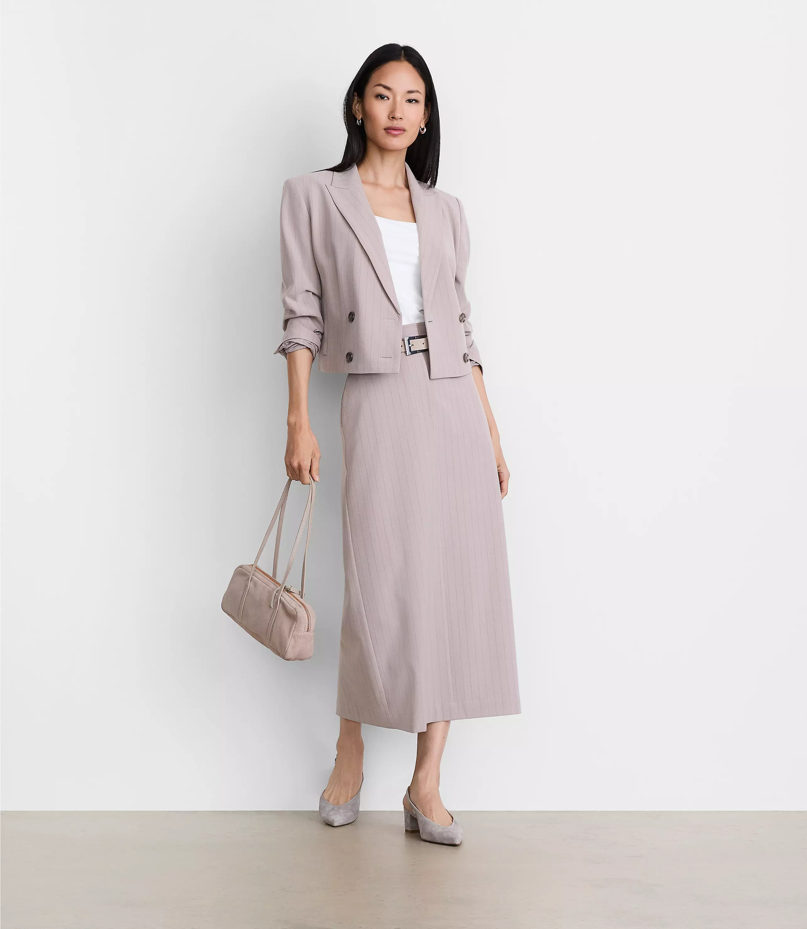 LOFT Versa Seasonless Stretch Trouser Midi Pocket Skirt in Stripe | LOFT