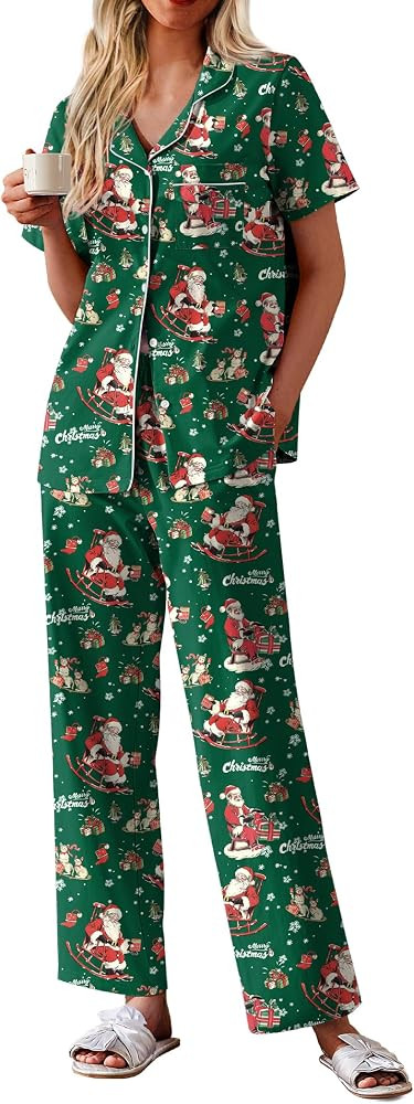 Ekouaer Women's 100% Cotton Pajamas Set Short Sleeve Button Down Pjs 2 Piece Soft Sleepwear with ... | Amazon (US)