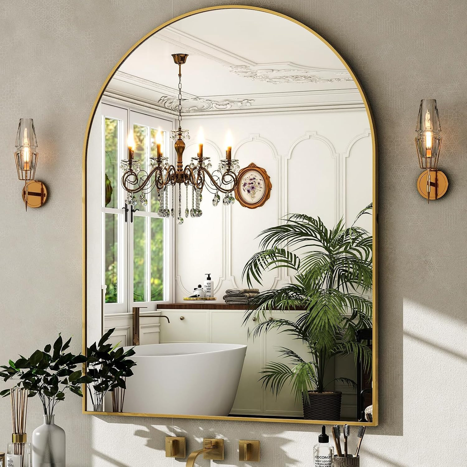 HARRITPURE Arched Wall Mirror 30"x40" Gold Arch Bathroom Vanity Mirror | Amazon (US)