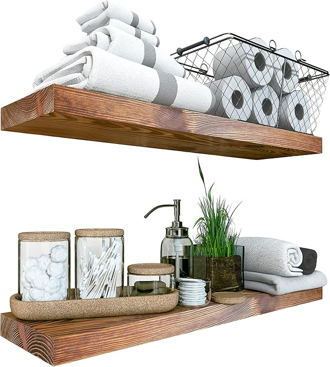 BAOBAB WORKSHOP Wood Floating Shelves Set of 2 - Rustic Shelf 24 inch - Made in Europe - Wide Woo... | Amazon (US)