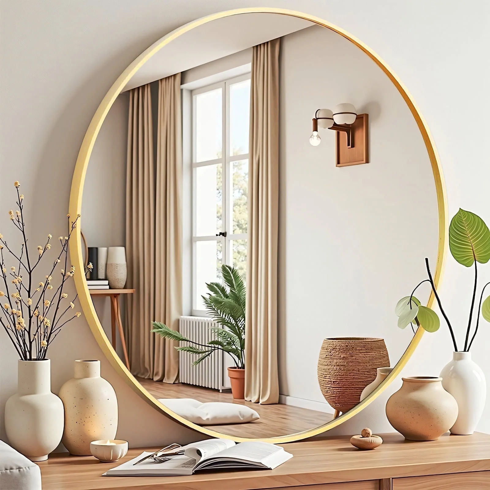 Blorly 20 inch Circle Wall Round Mirror for over Sink, Gold Metal Frame, Bathroom Decorative Vani... | Walmart (US)