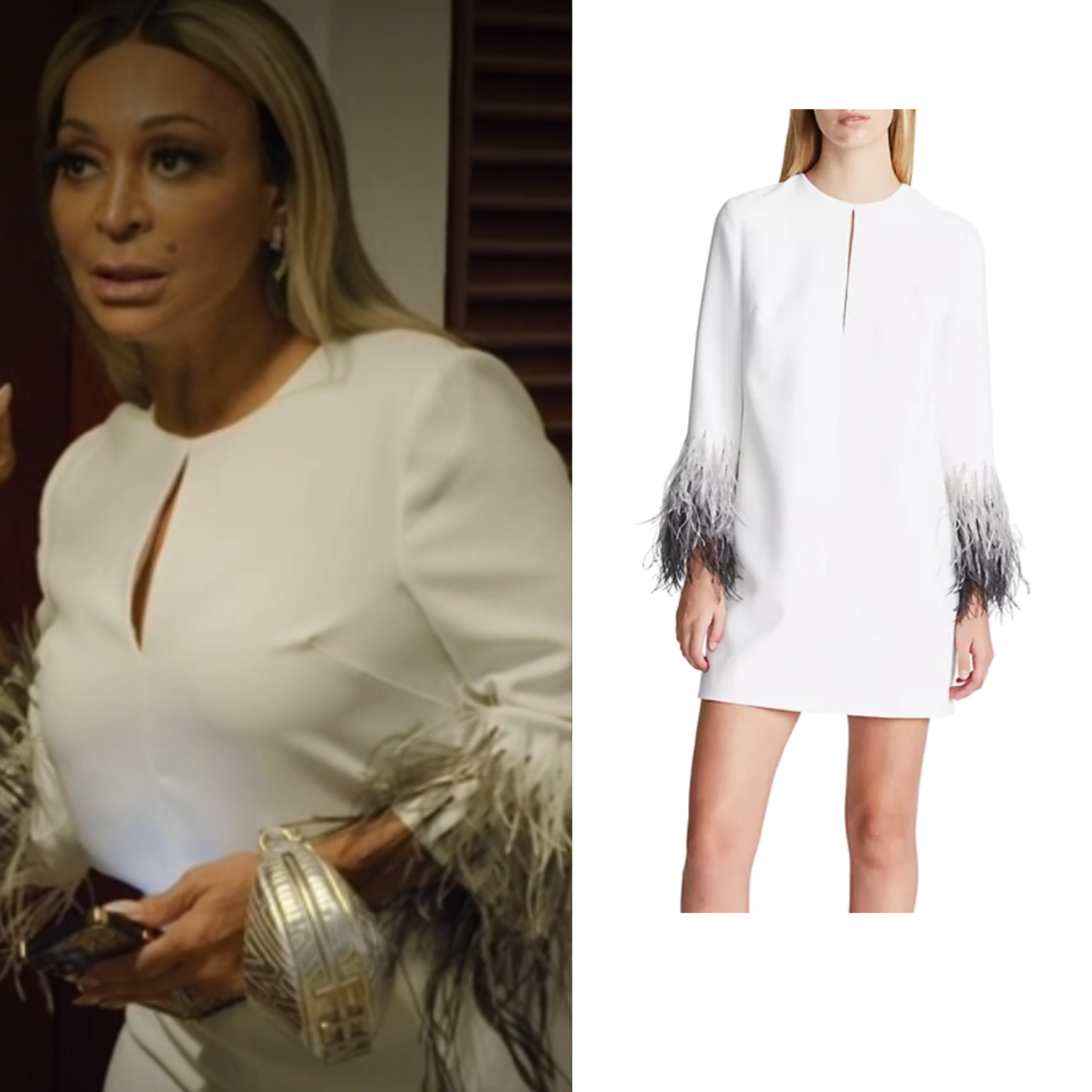 Karen Huger’s White Feather Trim Dress