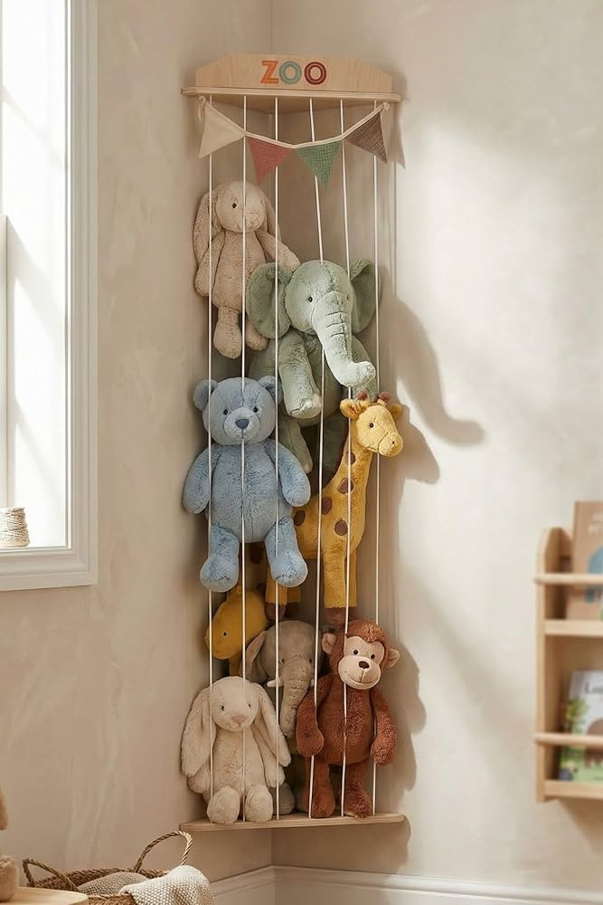 Stuffed Animal Storage Zoo with Decorative Muslin Garland - Toy Organizer | Amazon (US)