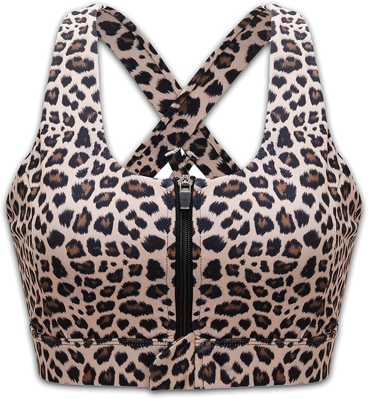 Cordaw Zipper in Front Sports Bra High Impact Strappy Back Support Workout Top | Amazon (US)