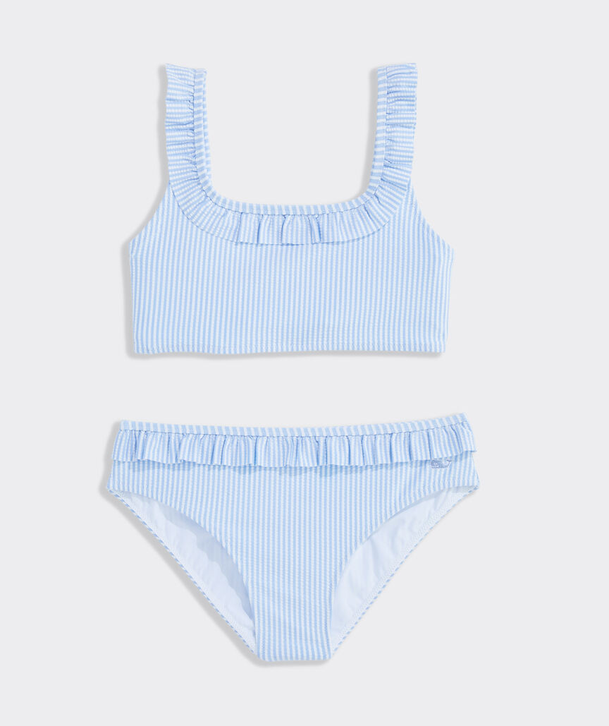 Girls' Seersucker Ruffle Square Neck Bikini | vineyard vines