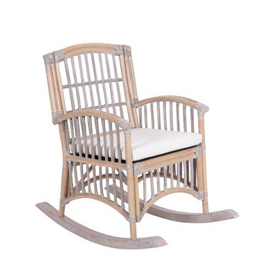 JONATHAN Y Swayze Bohemian Farmhouse Woven Rattan/Wood Rocking Chair, White Cushion with Gray/White Wash Frame | Target