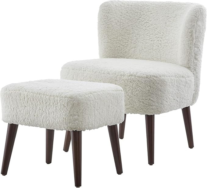 Ball & Cast HSA-6028 Chair with Ottoman, 17.5" H Seat & 16" H Seat, White Fluffy Fabric | Amazon (US)