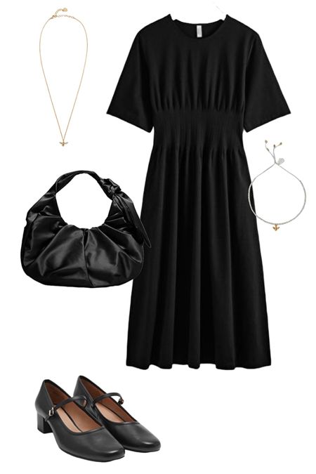 Little black dress. Outfits for date night. #blackbag #blackdress #blackdollshoes #beenecklace #beebracelet

#LTKeurope #LTKover40 #LTKstyletip