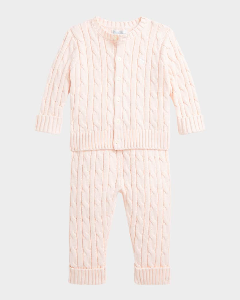 Ralph Lauren Childrenswear Kid's Cotton Cable Knit Sweater & Pants Set, Size Newborn-24M | Neiman Marcus