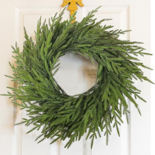 24 Inch Real Touch Norfolk Pine Wreath,Artificial Christmas Wreath for Front Door,Wall Windows Mantle Outdoor Outside Christmas Decoration | Amazon (US)