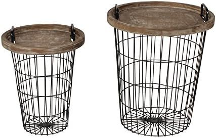 Kate and Laurel Tenby Nesting Metal and Wood Tray Basket End Tables, Black with Rustic Brown Tops | Amazon (US)