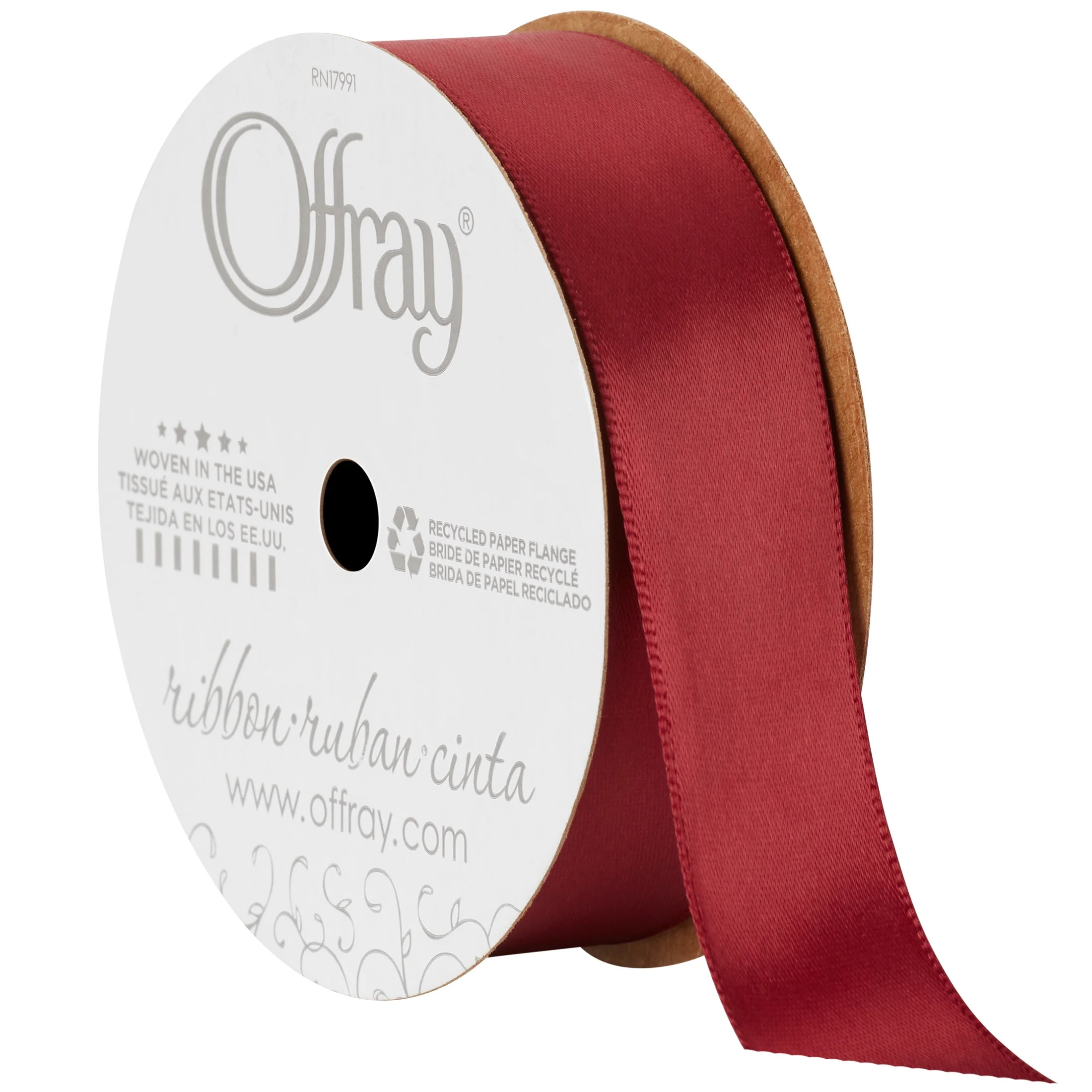 Offray Ribbon, Sherry Red 7/8 inch Single Face Satin Polyester Ribbon, 18 feet - Walmart.com | Walmart (US)