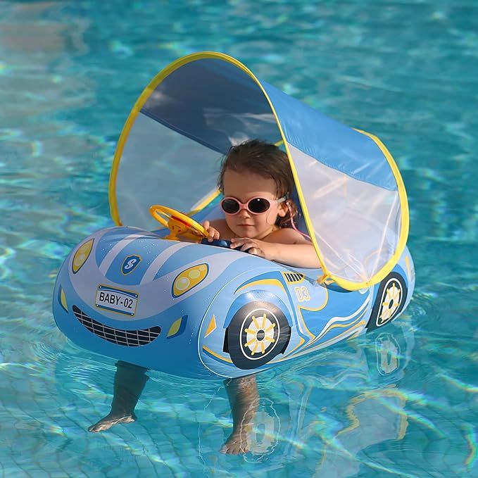 Swimbobo Toddler Pool Float Inflatable Car Baby Swim Float with Adjustable Sun Canopy and Safety ... | Amazon (US)