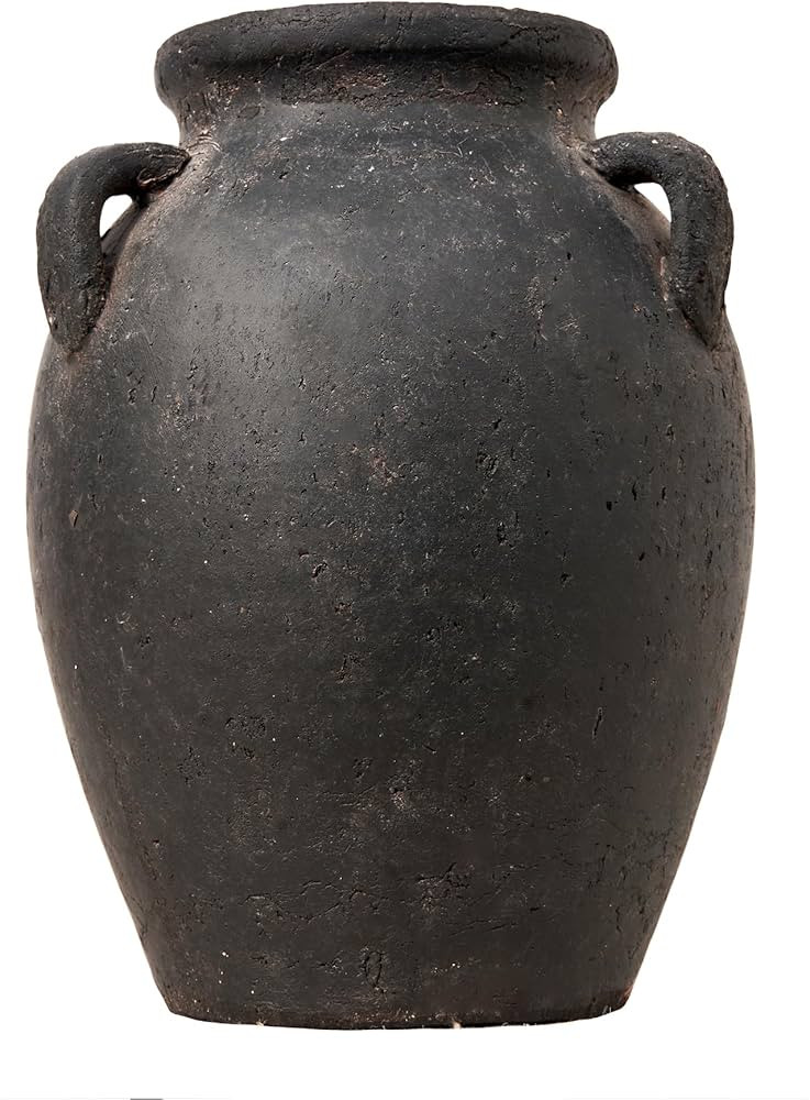 Terracotta Vase with 3 Ear | Handmade Black Ceramic Pottery 9.5'' Tall | Large Distressed Unique ... | Amazon (US)