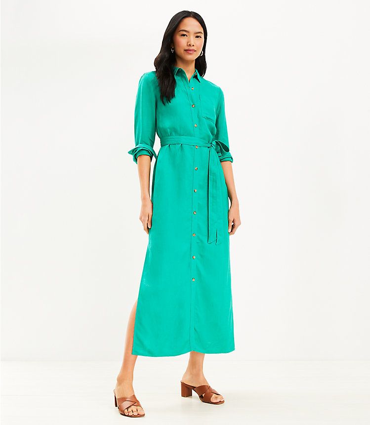 Linen Blend Maxi Pocket Shirtdress | LOFT