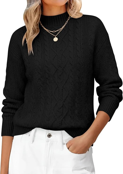 ANRABESS Womens Cable Knit Long Sleeve Cropped Sweaters | Mock Neck Fitted Pullover Tops, Cozy Wa... | Amazon (US)