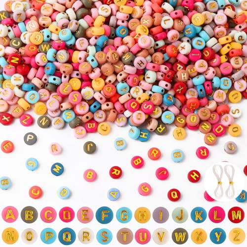 1000pcs Round Letter Beads 4x7 mm Colorful Acrylic Letter Beads with Gold Alphabet in Box for Fri... | Amazon (US)