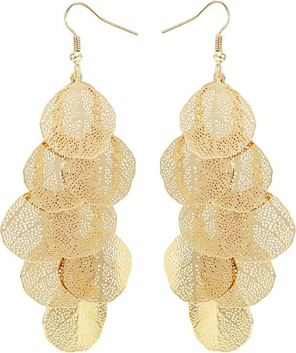 Boho Gold Dangle Earrings for Women Trendy Long Drop Chandelier Bohemian Fligree Leaf Earrings Da... | Amazon (US)