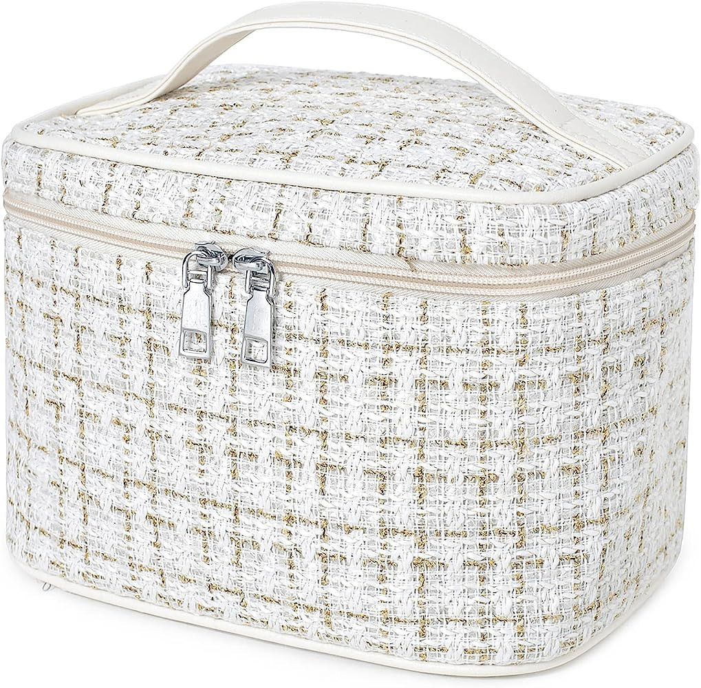 Large Portable Travel Makeup Bag - Cosmetic Bag Makeup Case Organizer for Women and Girls (A-Whi... | Amazon (US)