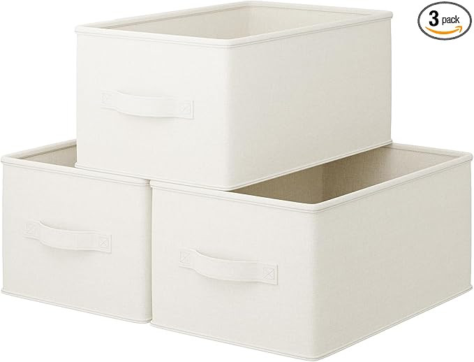 3 Pack Large Fabric Storage Bins for Shelves | 14.57x10.24x9.5in Closet Storage Bins | Collapsibl... | Amazon (US)