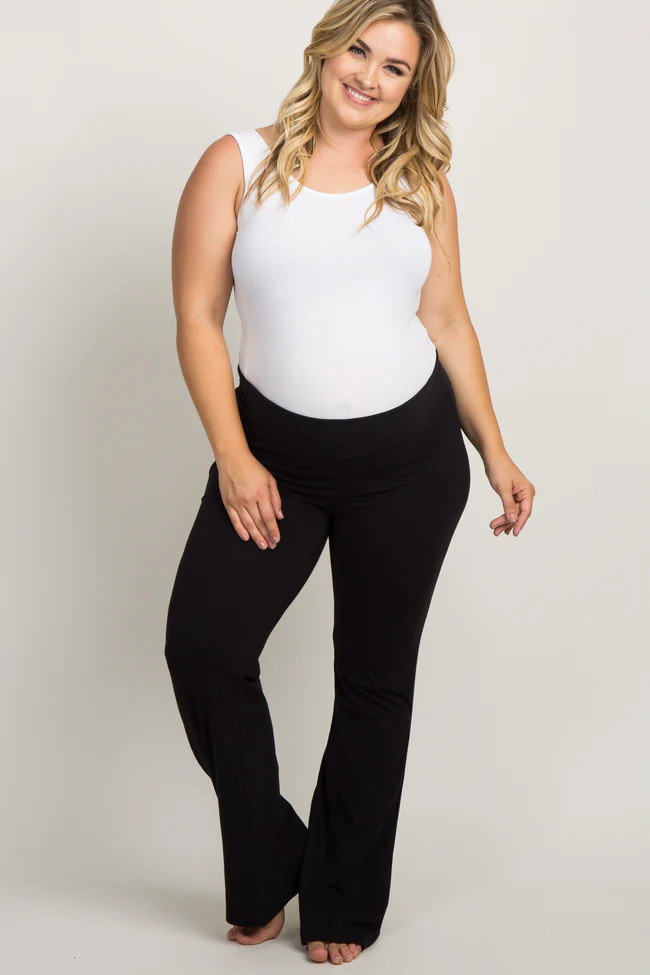 Black Foldover Plus Maternity Lounge Pants | PinkBlush Maternity