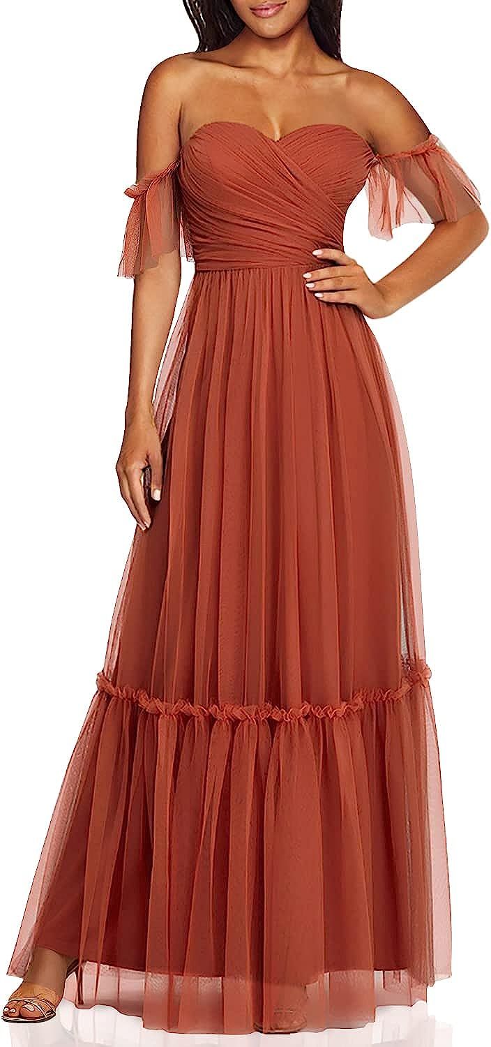 Ever-Pretty Women's Off-Shoulder Long Ruched Tulle Evening Dresses 50126 | Amazon (US)