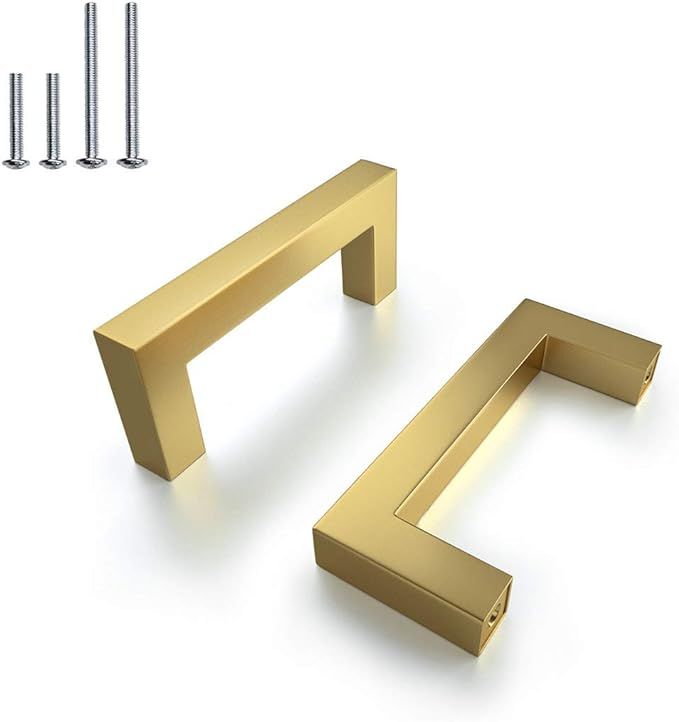 (25 PCS) Brushed Brass Cabinet Pulls Square T Bar,Gold Drawer Handles and Pulls,Hole Centers :3 I... | Amazon (US)