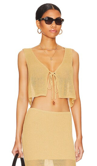 Knit Tie Front Crop in Desert | Revolve Clothing (Global)