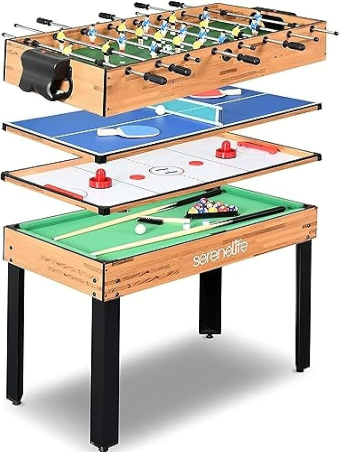 SereneLife Multi Game Table, 48" Sports Arcade Games with Accessories, Ping Pong, Hockey, Pool Bi... | Amazon (US)