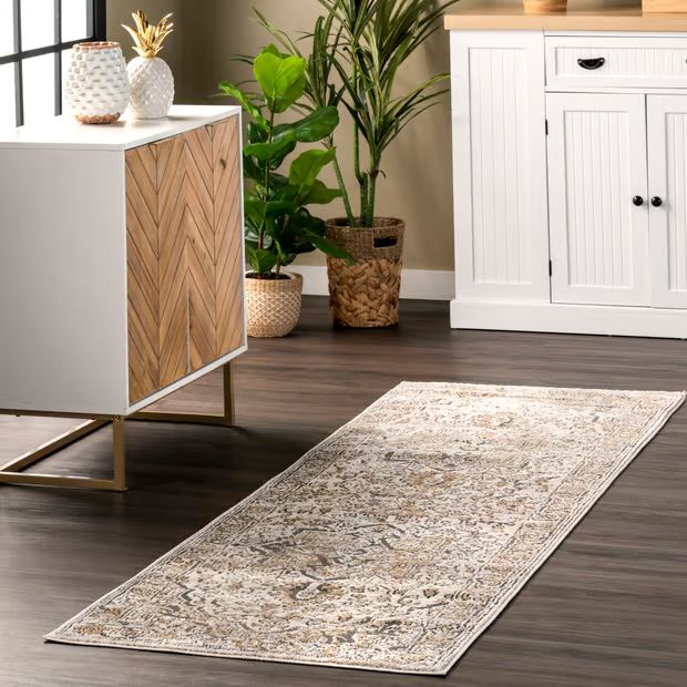 Beige Bordered Medallion Area Rug | Rugs USA