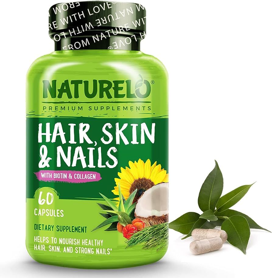 NATURELO Hair, Skin and Nails Vitamins - 5000 mcg Biotin, Collagen, Natural Vitamin E - Supplemen... | Amazon (US)