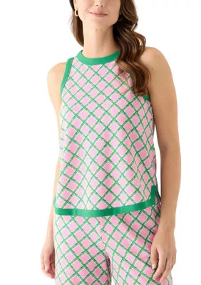Crown & Ivy™ Women's Contrasting Piqué Trim Printed Tank Top | Belk