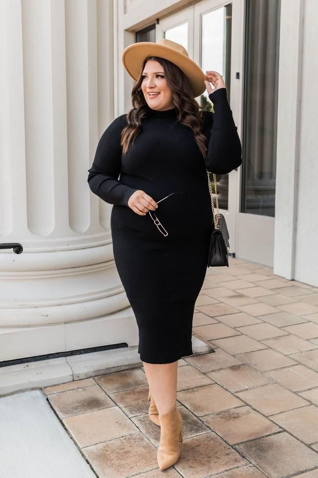 Any Other Night Black Mock Neck Ribbed Midi Dress | The Pink Lily Boutique