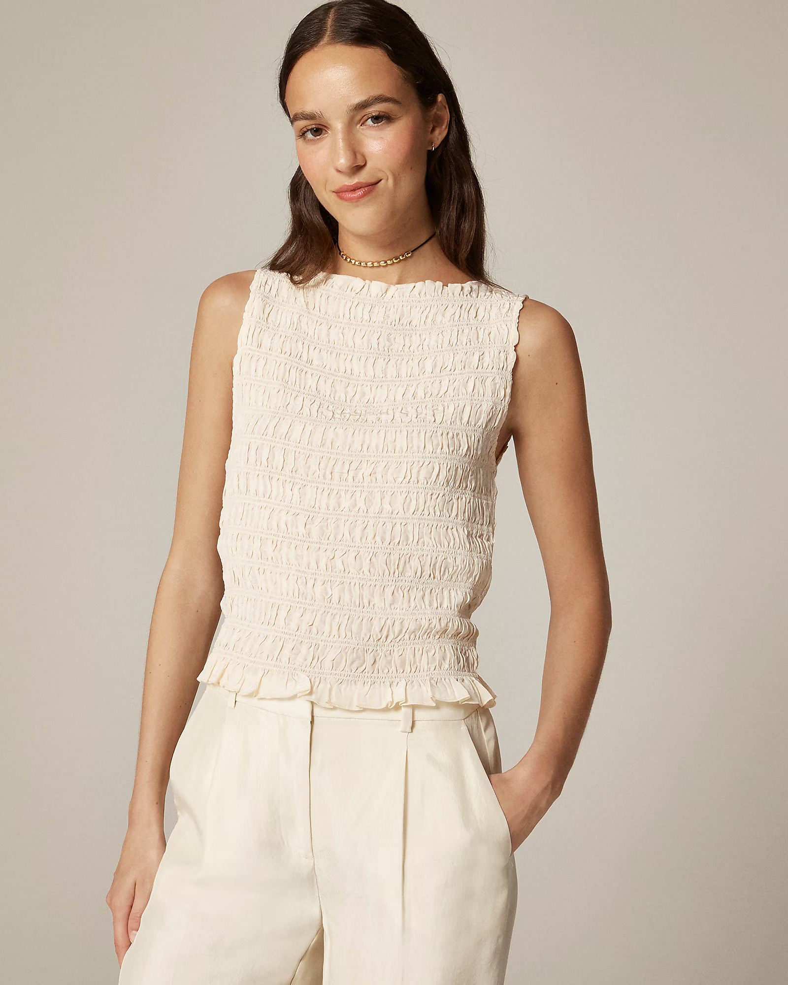 Smocked shell tank top in crepe de chine | J. Crew US