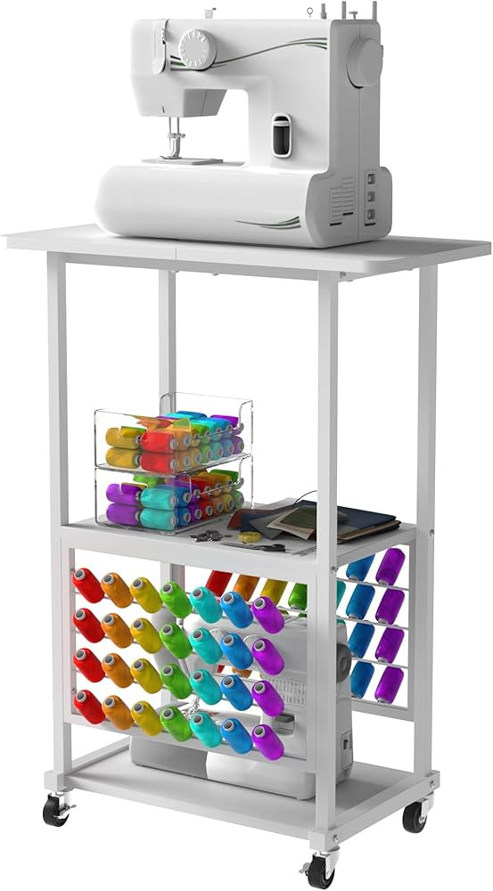 Rolling Craft Table with 56 Spools Thread Holder, 3 Storage Shelves, Portable Sewing Cabinet for ... | Amazon (US)