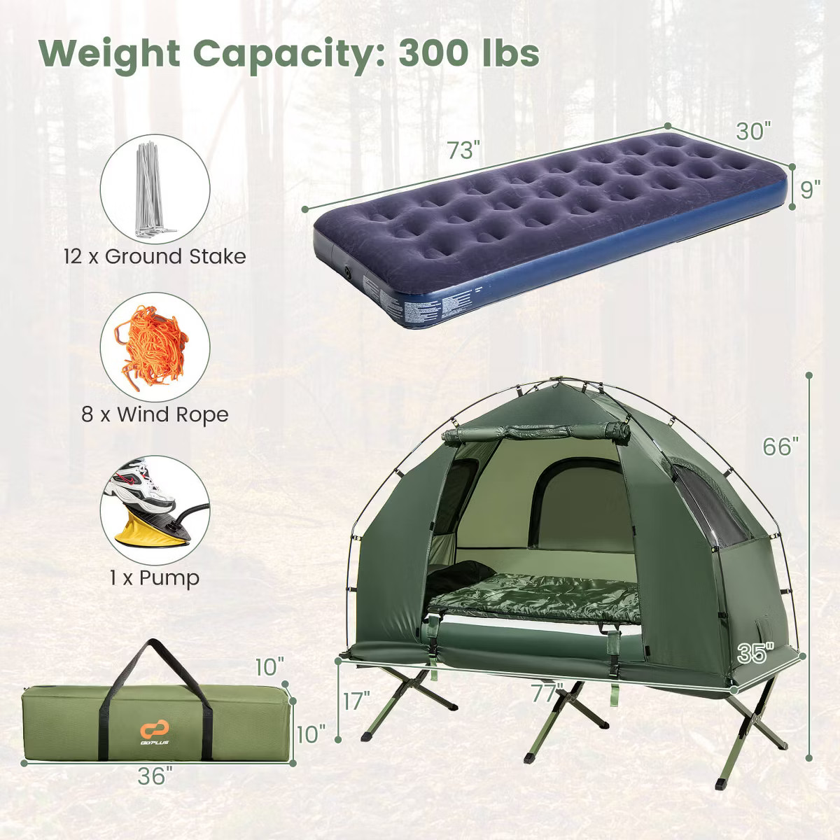 Costway 1-Person Waterproof Camping Tent Cot with Air Mattress, Pillow, Sleeping Bag | Target