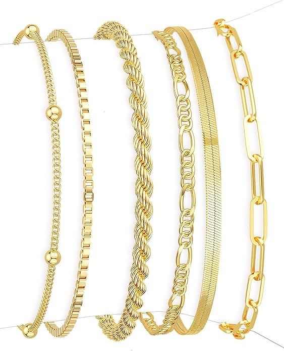 DEARMAY Gold Bracelets for Women Waterproof, 14K Gold Plated Jewelry Sets Trendy Thin Dainty Stac... | Amazon (US)