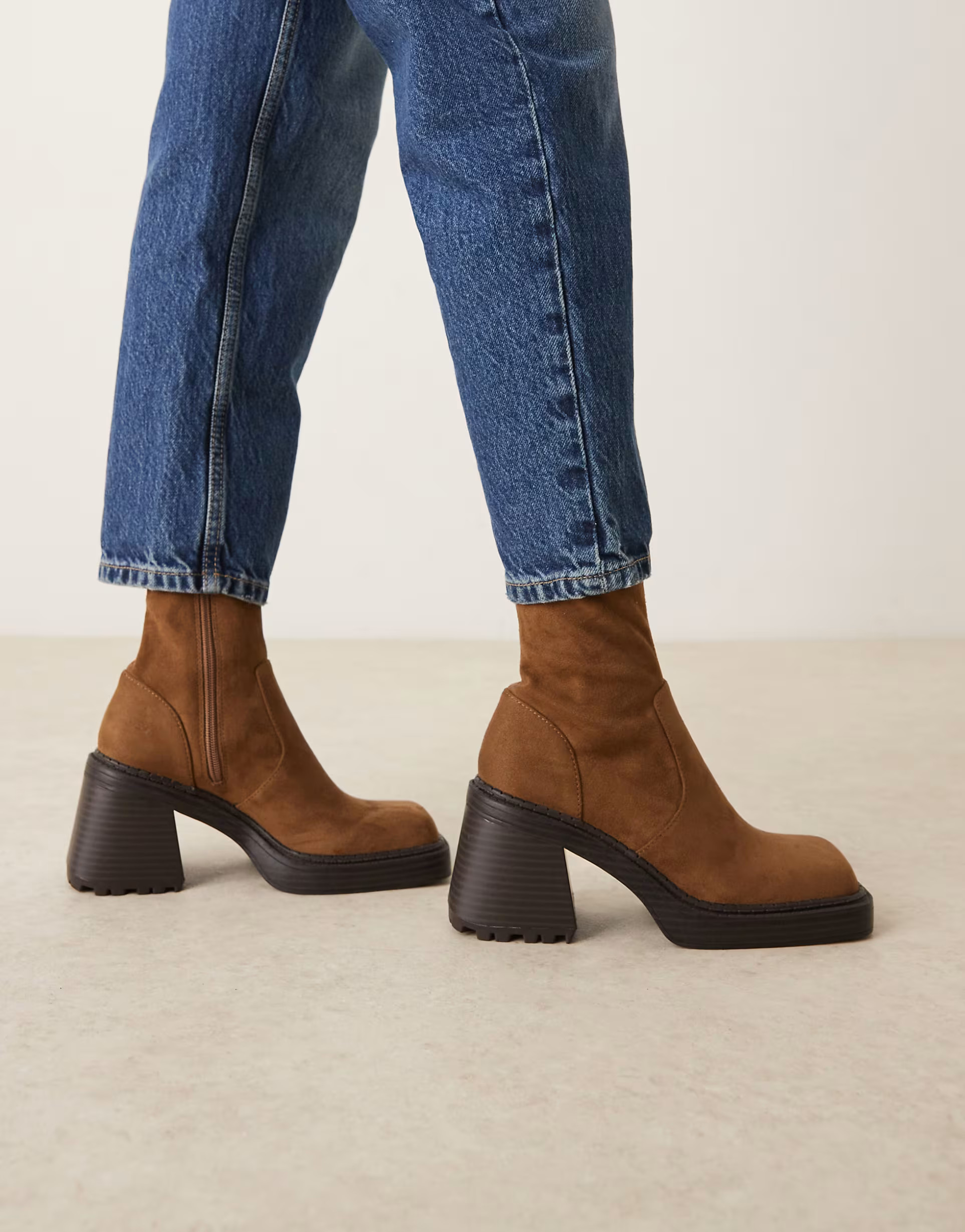 ASOS DESIGN Reign square toe mid-heel platform boots in mocha suedette | ASOS | ASOS (Global)