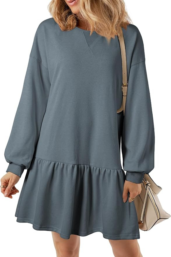 BLENCOT Womens Long Sleeve Sweatshirt Fall Dresses Ruffle Hem Pullover Tops | Amazon (US)