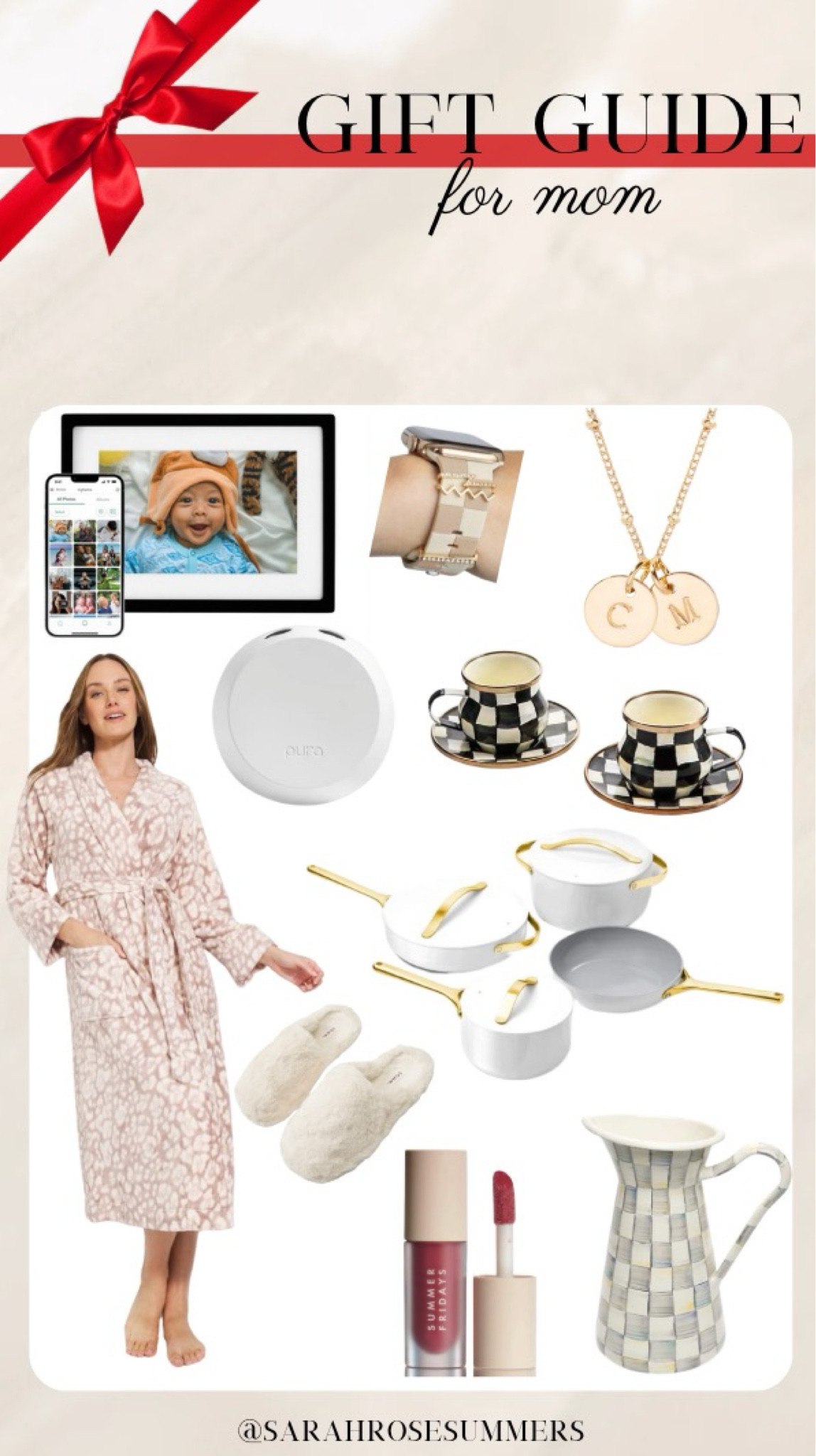 Gift guide for mom. Gift guide for mother to be. Soma robe and soma slippers are on sale. MacKenzie Childs 30% off. Digital frame. Apple Watch band. Personalized necklace. Caraway pots and pans. Pura

#LTKHome #LTKGiftGuide #LTKSaleAlert