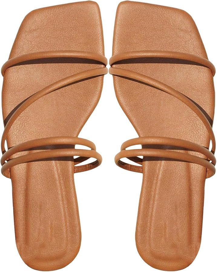 GORGLITTER Women's Strappy Sandals Criss Cross Strap Flat Sandals Open Toe Slides Shoes | Amazon (US)