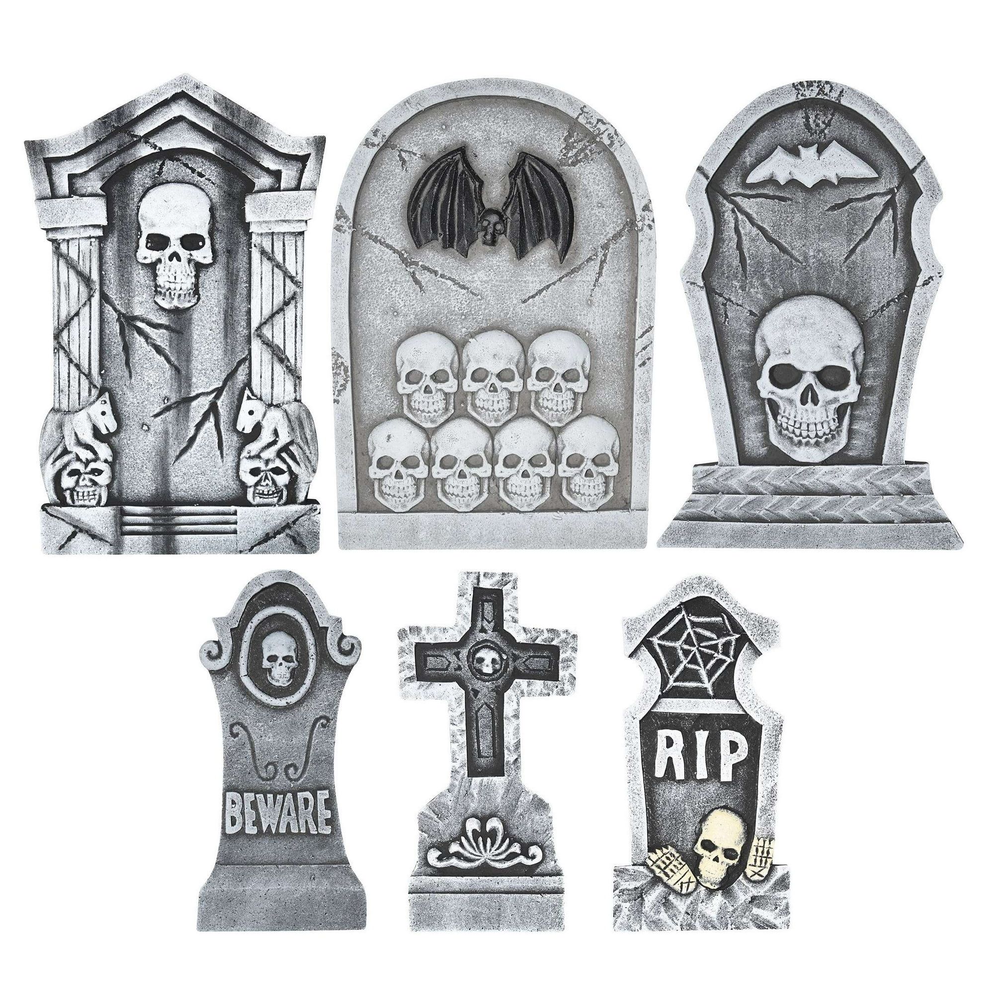 Halloween Assorted Foam Tombstone Set Yard Decor, Stone, 6 Pieces, by Way To Celebrate | Walmart (US)