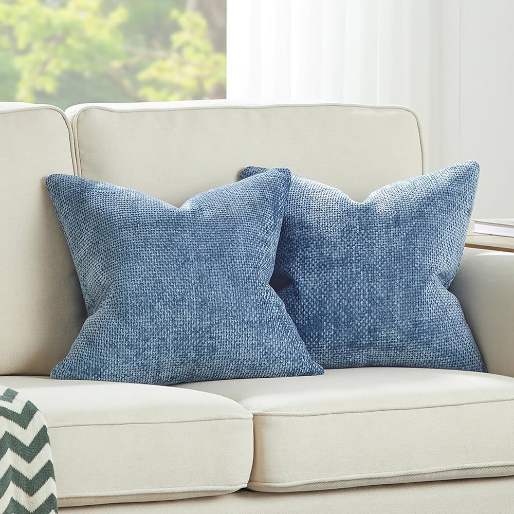 Amazon.com: WLNUI Grey Blue Pillow Covers 18x18 Inch Set of 2 Luxurious Chenille Throw Pillow Cov... | Amazon (US)